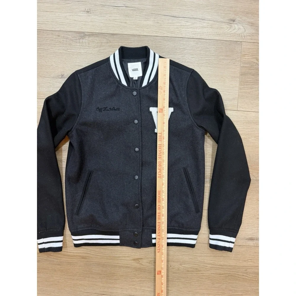 Vans Off The Wall Varsity Jacket Mens Small Black Wool Blend 2016 VN0A2XDW
